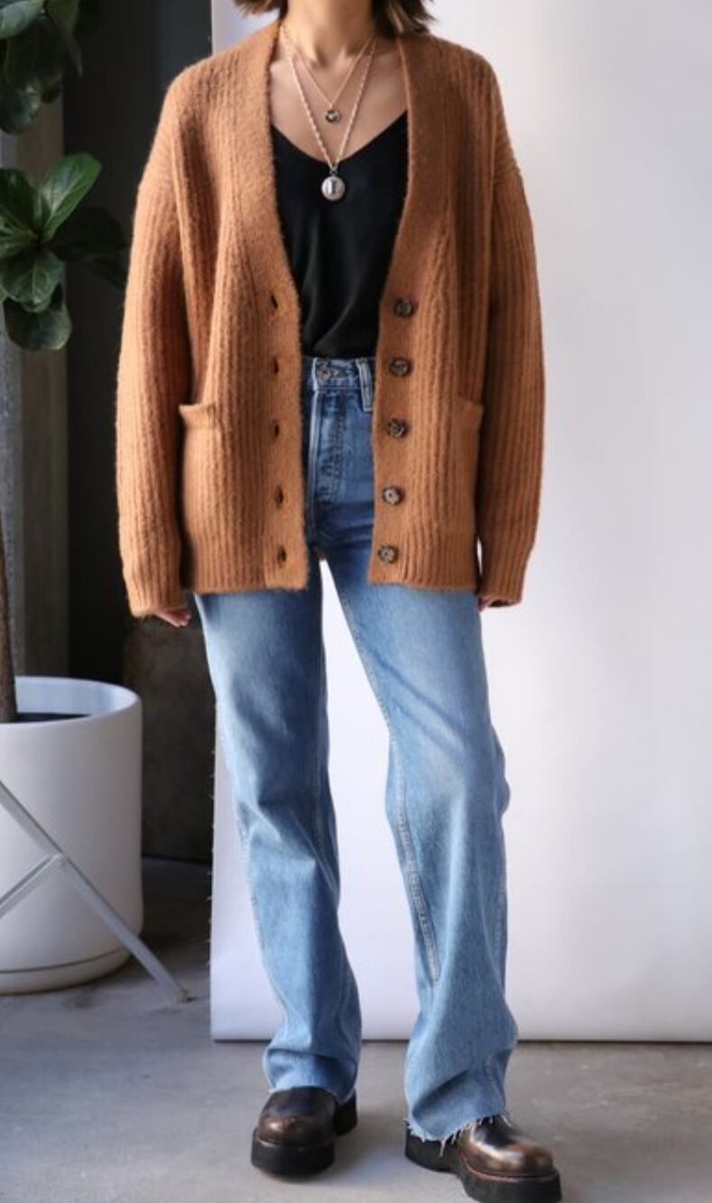 RE/DONE 90s V Neck Oversized Alpaca Cardigan Sweater Camel Shag M